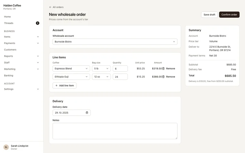 New order form in the build with no system