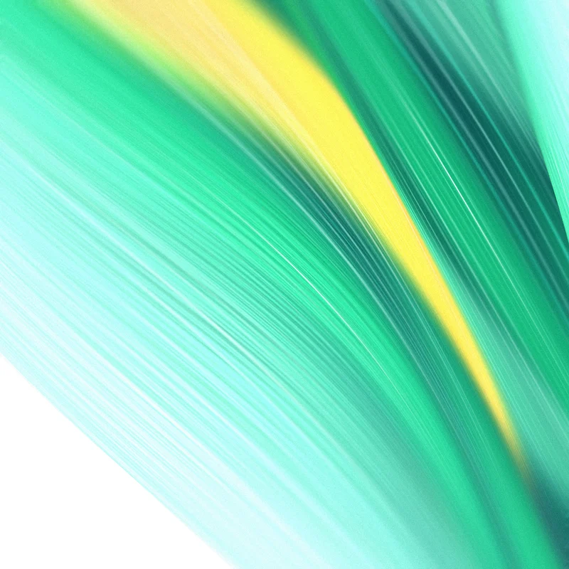 Close-up of a fibre optic ribbon in green, teal and yellow strands