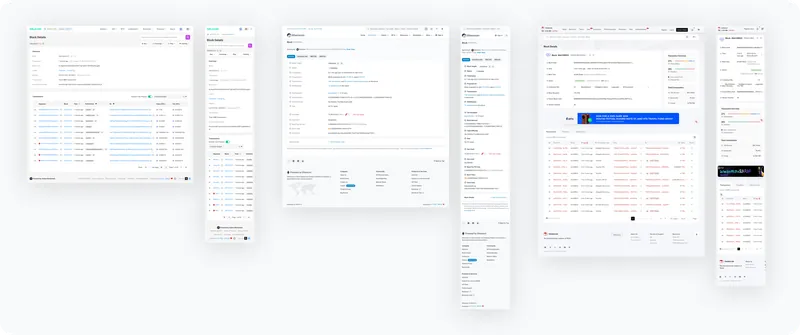 Block pages of Solscan, Etherscan and Tronscan on desktop and mobile, side by side